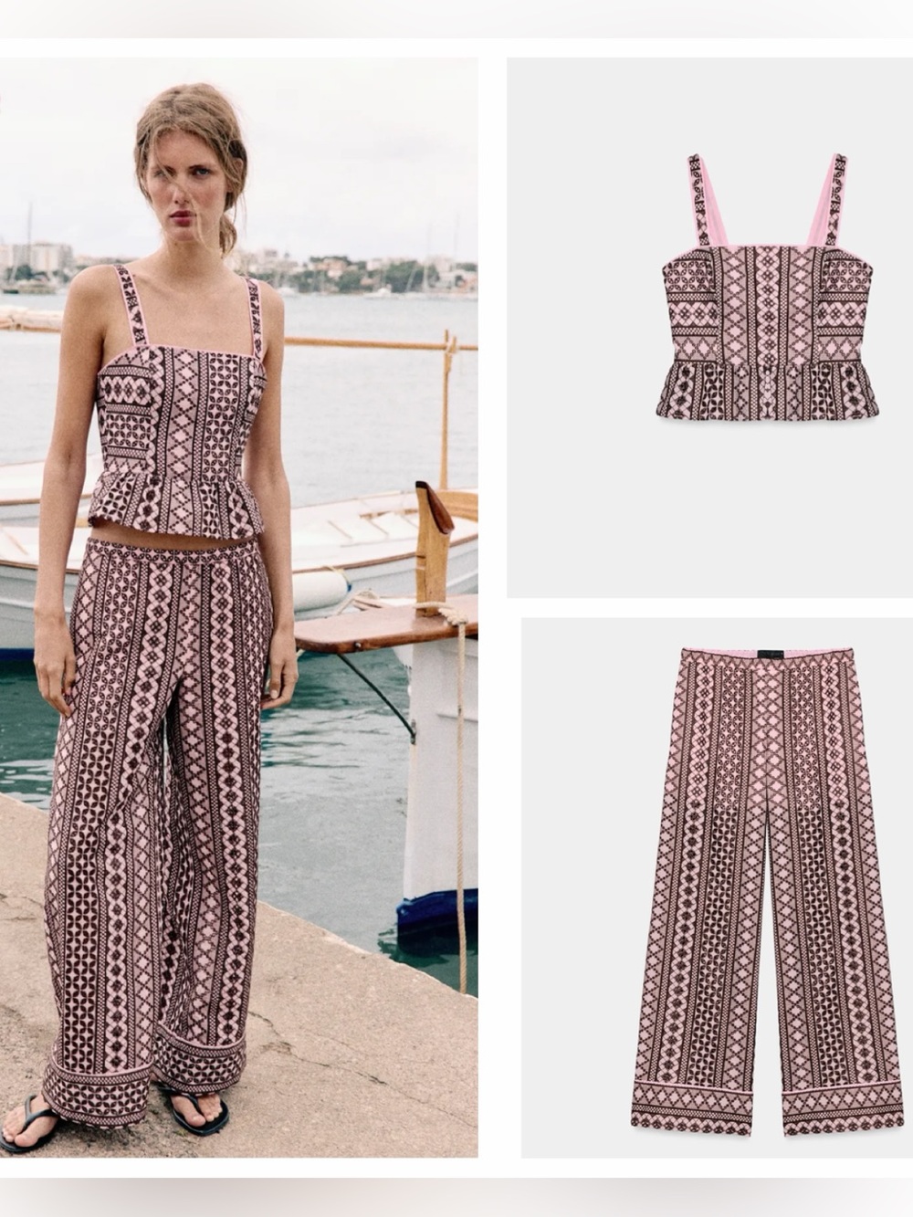 Zara Two Piece Set of Embroidered Top and Pants